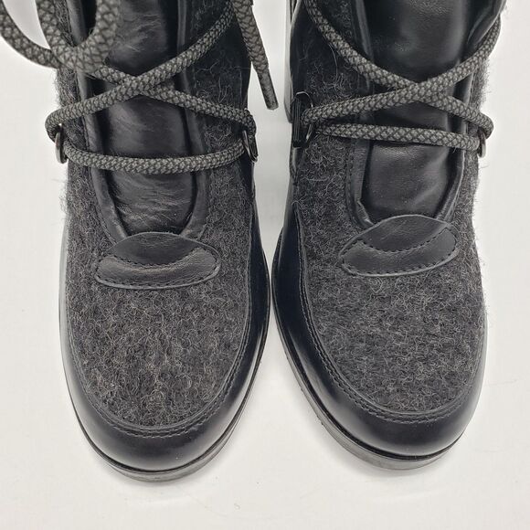 Napoleoni Boots Women EU 39 Black Lace Up Wool Leather Block Heel Made In Italy - Picture 6 of 13